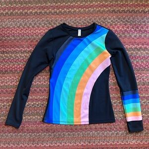 NWOT FREE PEOPLE MOVEMENT RAINBOW RUNNER BLACK LONG SLEEVE RASH GUARD TOP